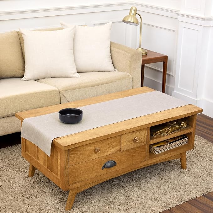 Solino Home 100% Pure Linen Table Runner Natural Woven, Athena 14 x 60 in | by SolinoHome