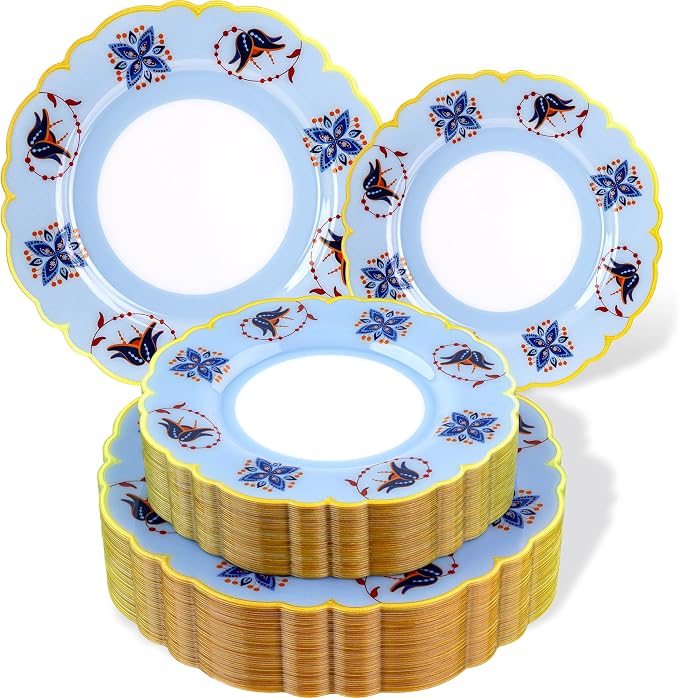 Morejoy 60Pcs Floral Plastic Disposable Plates Set by Morejoy