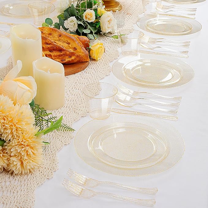 WELLIFE Gold Glitter Disposable Plates, Dinnerware Set - Image 2
