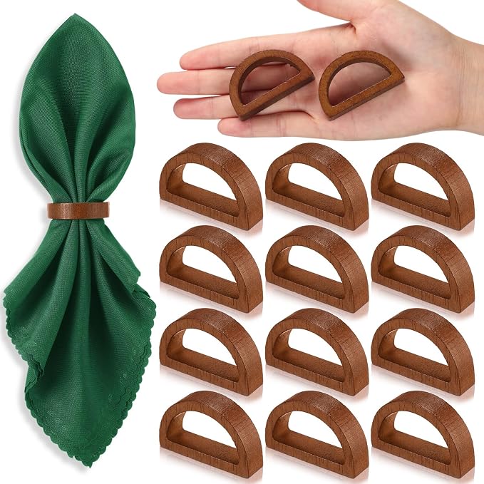 12 Pcs Wooden Napkin Rings Handmade Dining Napkin Holder Buckles Farmhouse by Remerry