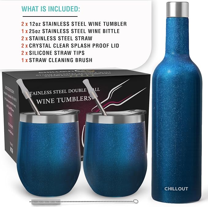 CHILLOUT LIFE 12 oz Stainless Steel Wine Tumblers 2 Pack & 1 Insulated Wine - Image 6