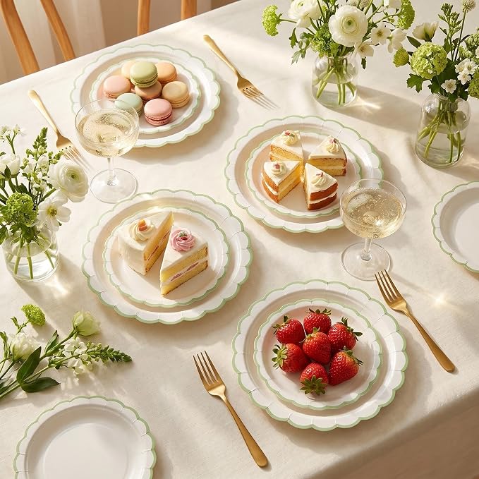 30 Pack Sage Green and White Paper Plates 7 Inch, Disposable Scalloped Plates - Image 7