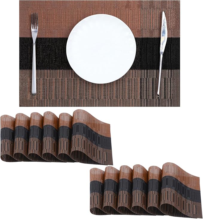 Leetaltree Brown with Black Striped Placemats Set of 12 by Leetaltree-ArtatEveryTable