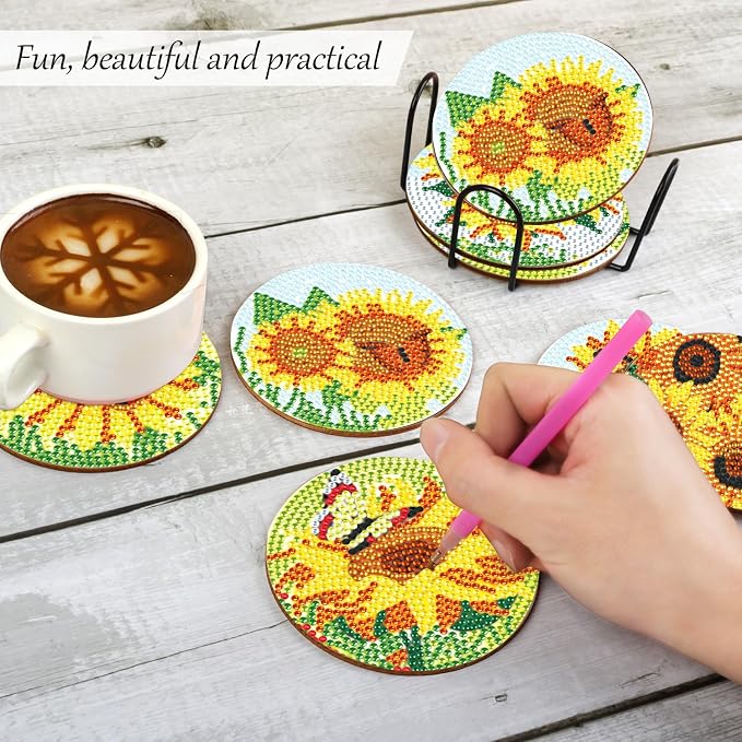 8 Pcs Sunflower Diamond Painting Coasters - Image 7