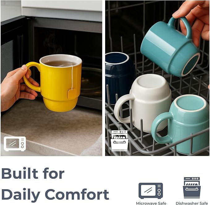 Stackable Porcelain Coffee Mug Set of 4 – 20oz Jumbo Capacity, Space-Saving - Image 6
