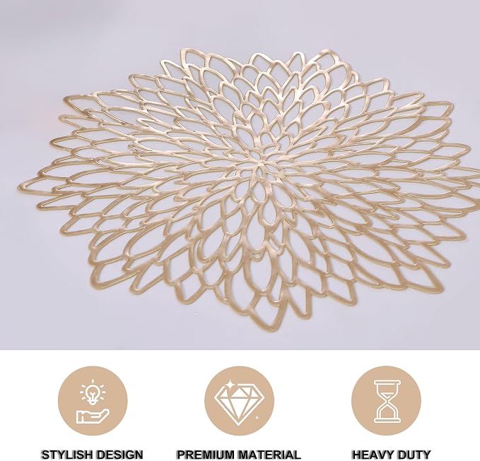 Snowkingdom Pack of 18 Gold Placemats Metallic Round Leaf Bulk Pressed Vinyl - Image 3