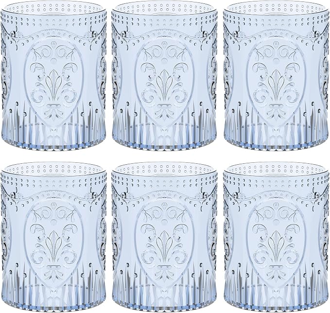Qinyoung 6 Plastic Vintage Drinking Glasses 8.5oz Stemless Retro Embossed Wine by Qinyoung