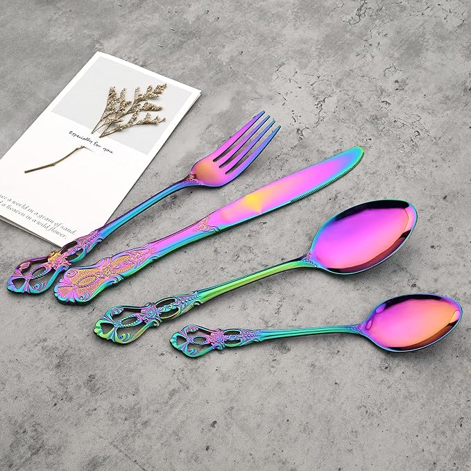 8-Piece Luxury Royal Silverware Set, 18/10 Stainless Steel Rainbow Flatware Set - Image 3