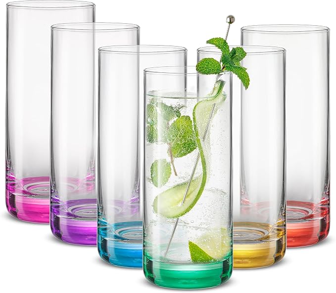 JoyJolt Hue Highball Glasses Set of 6 Tall Drinking Glasses, 13oz Bourbon by JoyJolt