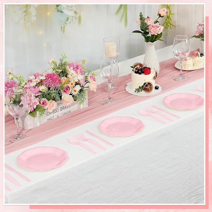 NatNarr 30 Pcs Pink Plates, 7 Inch Scalloped Pink Paper Plates Disposable | - Image 4