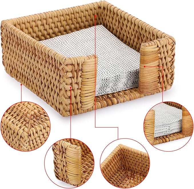 Sumnacon Cocktail Napkin Holder, Rattan Napkin Holder - Image 4