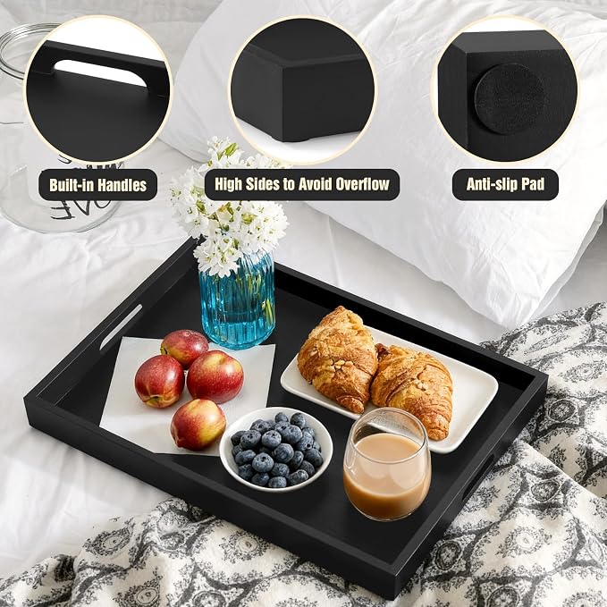 17 Inch Wood Serving Tray with Handles - Image 4