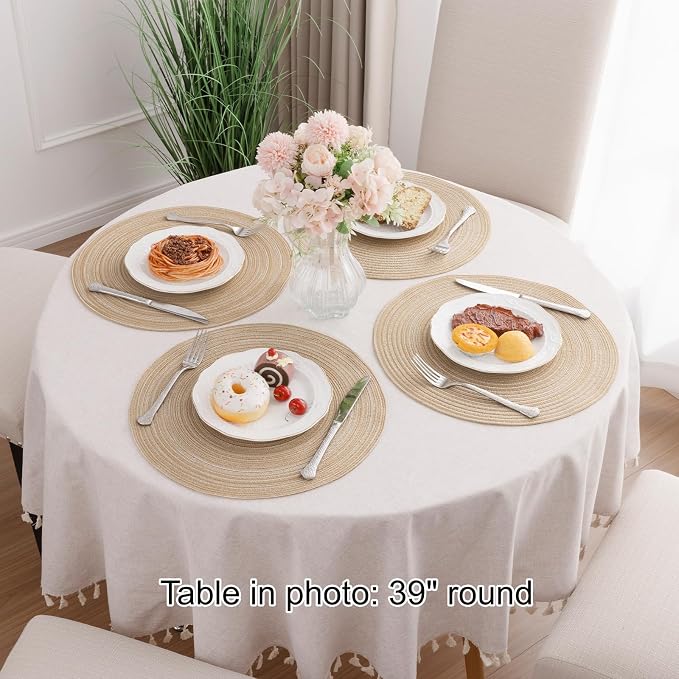 SHACOS Round Braided Placemats Set of 8 Cotton Fabric Round Table Mats Non Slip - Image 7