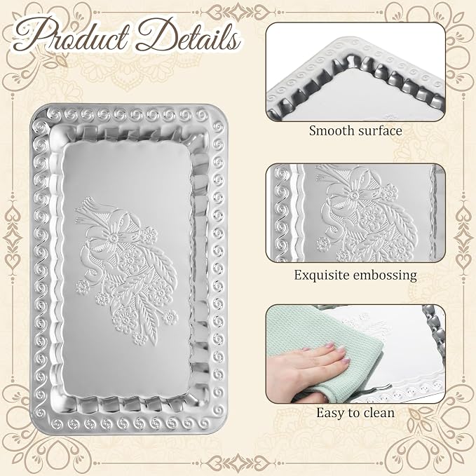 6 Pcs Silver Serving Trays, 13.8" x 8.7" Stainless Steel Rectangle Serving Tray - Image 3