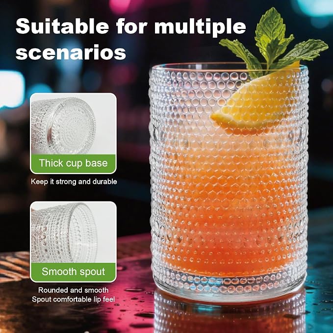 Hobnail Drinking Glasses Set of 8，Includes 12-ounce beer glasses and 10-ounce - Image 7