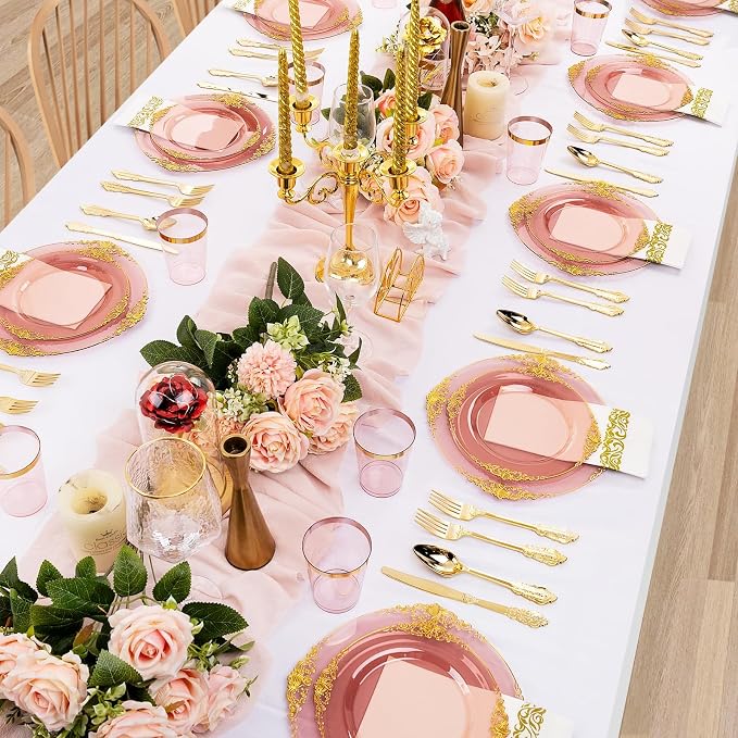 175 Pcs Burgundy Gold Plates for Party | Burgundy Party Plates Set for 25 Guests - Image 6