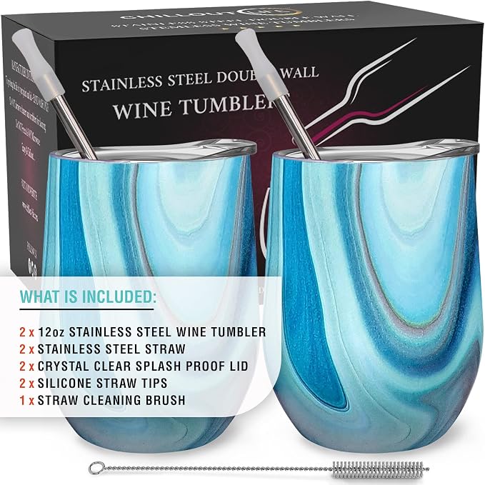 CHILLOUT LIFE 12 oz Stainless Steel Wine Tumblers 2 Pack - Image 6