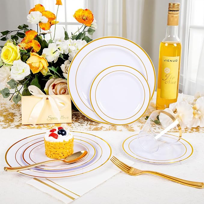 GATHER 176PCS White and Gold Plastic Plates - Image 5