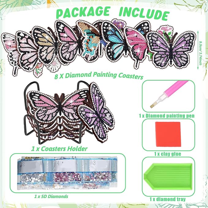 8 Pack Butterfly Shaped Diamond Painting Coasters - Image 2