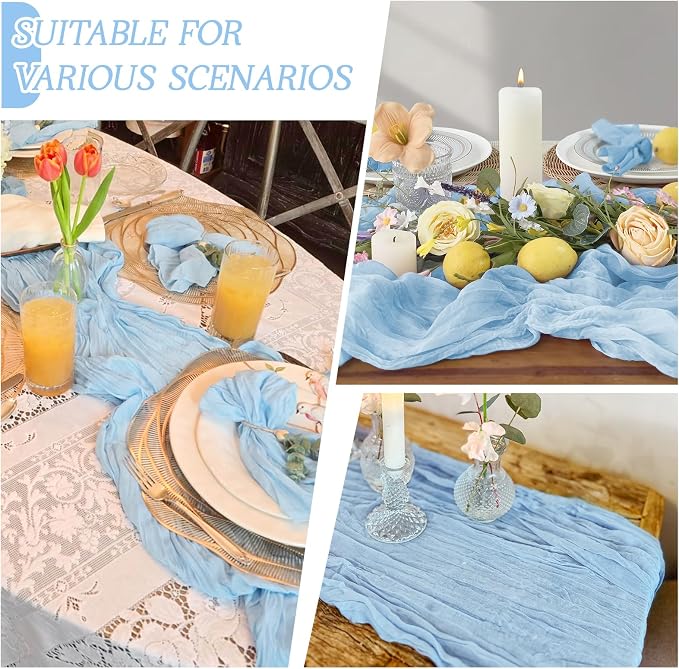 6 Pack Baby Blue Cheesecloth Table Runner 17x108 Inch Semi Sheer Boho Gauze - Image 5