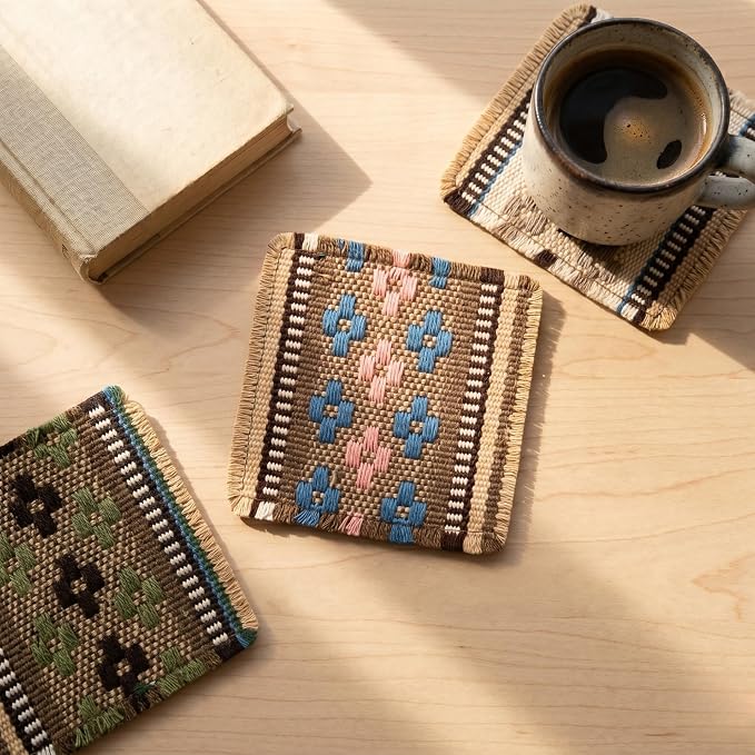 Boho Woven Coasters Set of 6, Absorbent Drink Coasters - Image 2