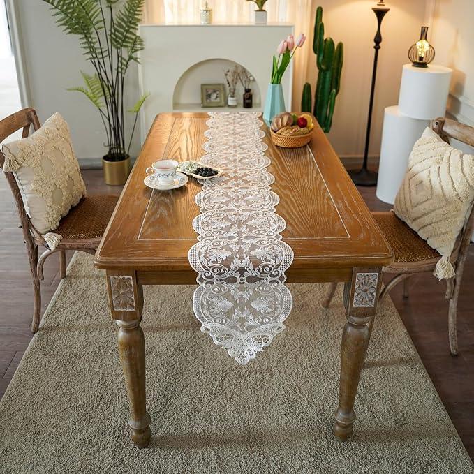 ARTABLE Off White Lace Table Runner Macrame Dresser Scarf Modern 10x110Inch | - Image 4