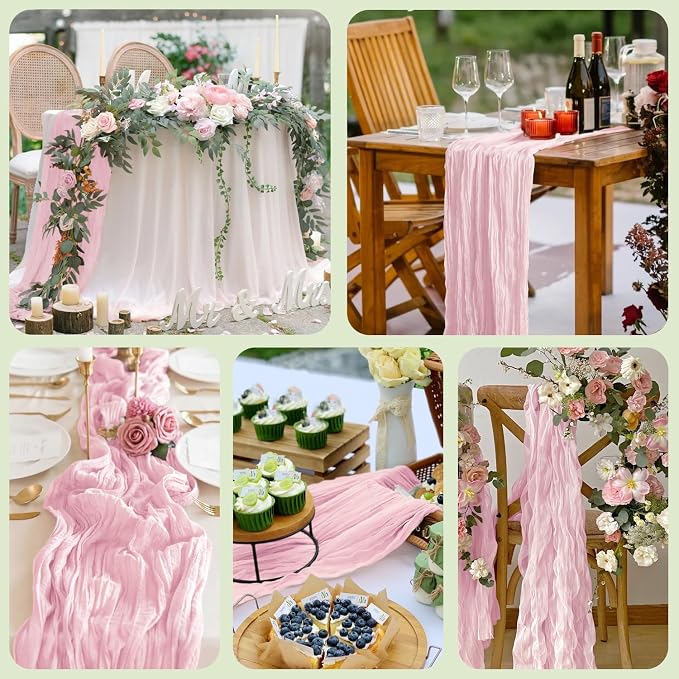 Cheesecloth Table Runner 10FT 3Pcs Blushing Pink Boho Gauze Runners | Cheese - Image 7