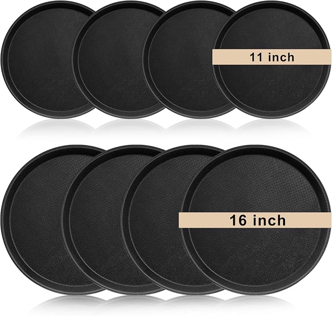 Zopeal 8 Pieces Black Round Restaurant Serving Tray, Plastic Non Slip Surface by Zopeal