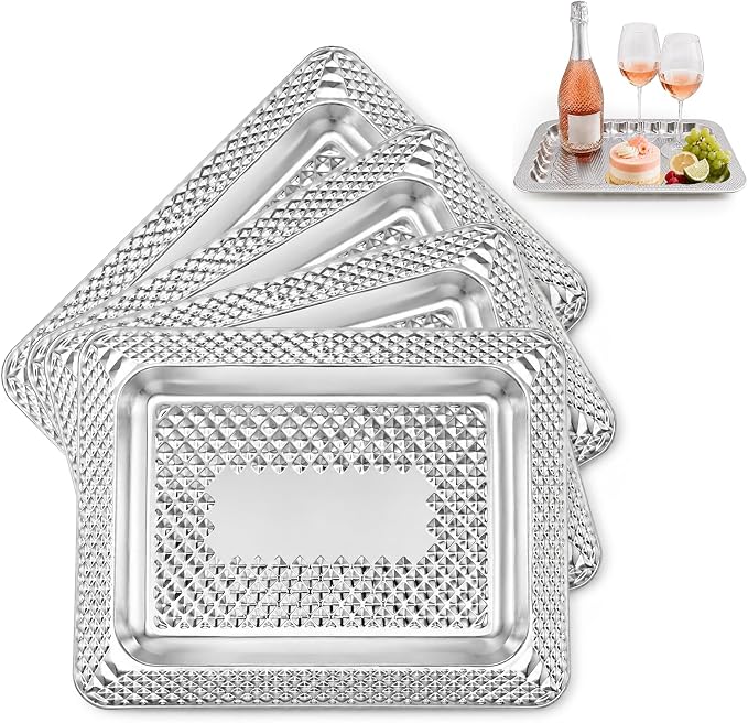 4 Pack Silver Serving Trays Set, Serving Trays by Unknown