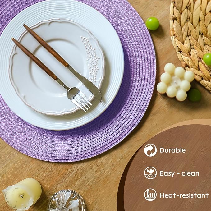 FunWheat Round Braided Placemats Set of 4 Table Mats - Image 4