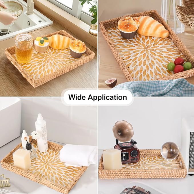 Rectangle Rattan Tray with Mother of Pearl Inlay, Rattan Serving Tray with - Image 2