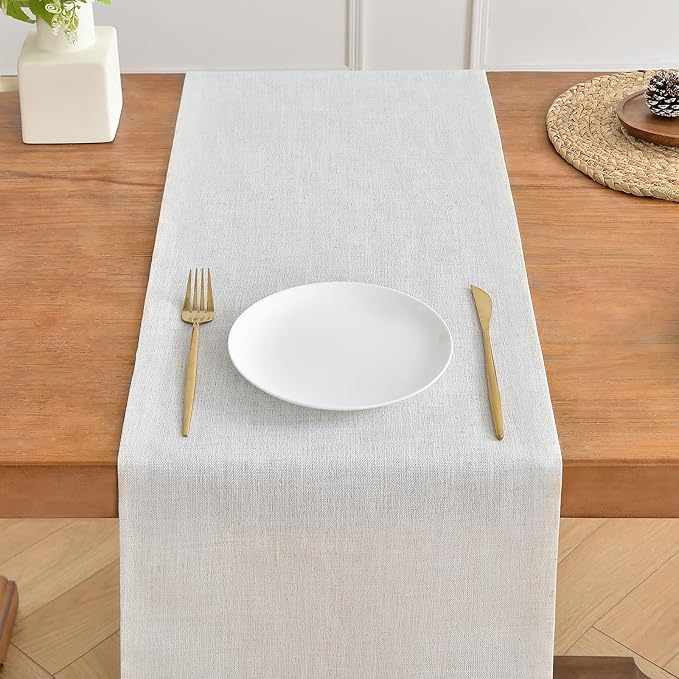 Wracra Linen Table Runner, Burlap Cream Table Runners 108 Inches Long | Rich - Image 4