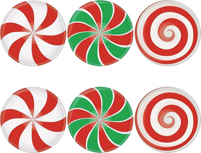 Christmas Candy Coasters Leather Round Drink Coasters 6 Pcs Set - Image 2