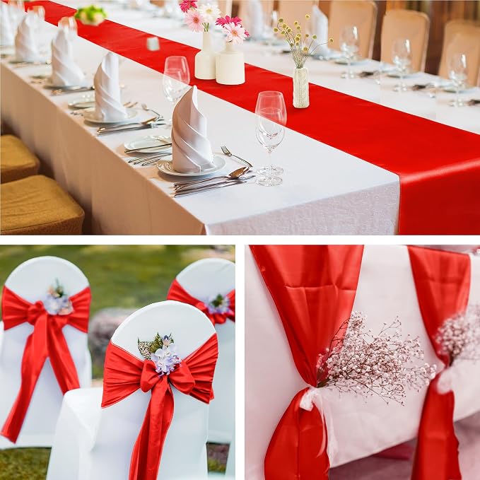Aneco 16 Pack Satin Table Runner 12 x 108 Inch Red Long Wedding Satin Silk - Image 6