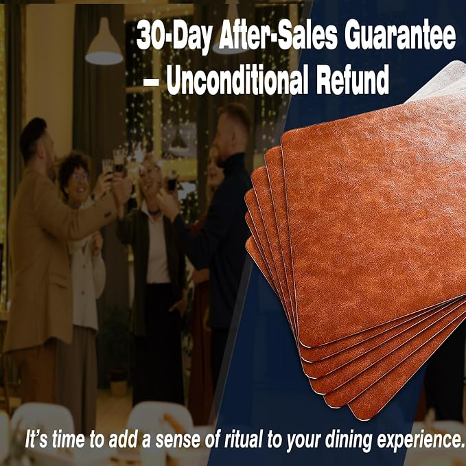 Classic Semi-Matte Brown Place Mats Wipeable, Vinyl Placemats Set of 6 - Image 6