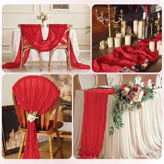 6 Pack Red Cheesecloth Table Runner 17x108 Inch Semi Sheer Boho Gauze Cheese - Image 7