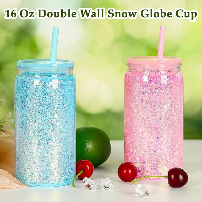 12 Pack 16 Oz Plastic Snow Globe Tumbler, Snowglobe Cups, Colorful | Pre Drilled - Image 2