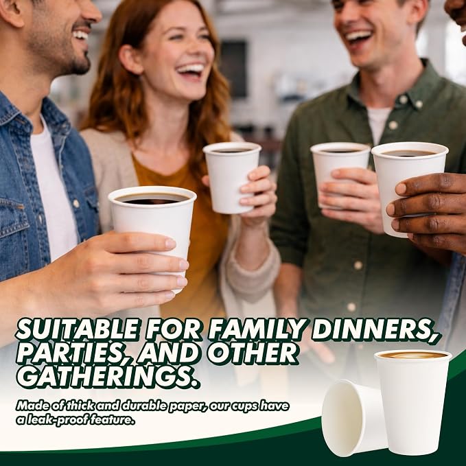 12 oz Paper Coffee Cups 1000 Pack Disposable Hot Coffee Cup 12oz White To Go - Image 7