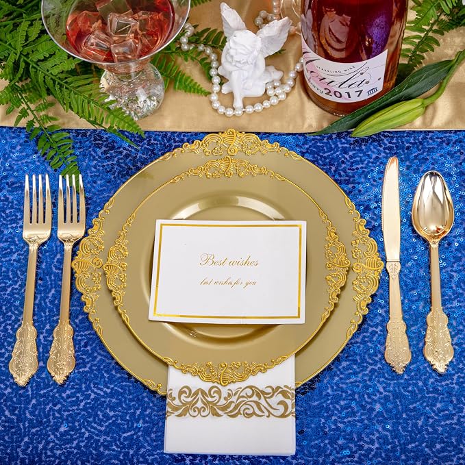 Morejoy 175PCS Solid Gold Plastic Plates - Image 9