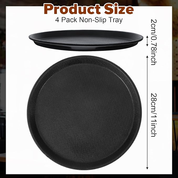 4 Pack Restaurant Serving Tray, 11 Inch Round Plastic Food Service Tray - Image 2