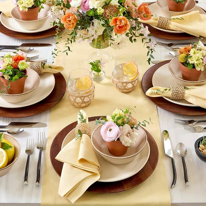 Solino Home 100% Pure Linen Table Runner Golden Straw, Fete 14 x 108 in | Table - Image 3