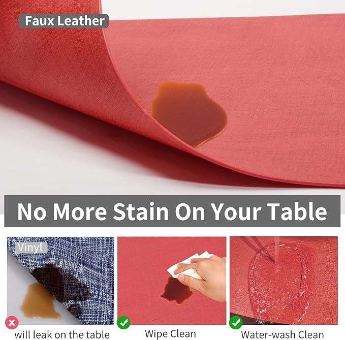 Maxpearl Faux Leather Placemats Set of 8, Light Red | Waterproof - Image 5