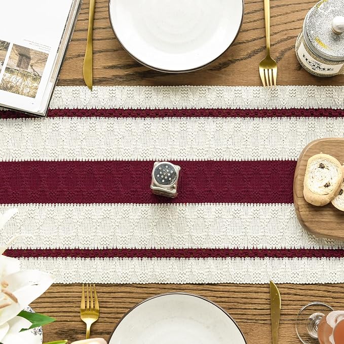 Artoid Mode Red Rustic Woven Table Runner 12x36 Inch | Holiday Farmhouse - Image 3