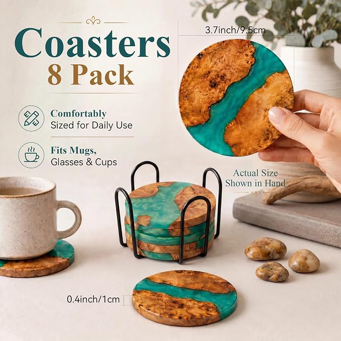 Resin Wood Coaster Set of 8 - Image 2