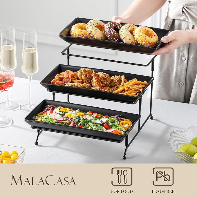 MALACASA 3 Tier Serving Tray, Porcelain Tiered Serving Trays Platters, 12 Inch - Image 3