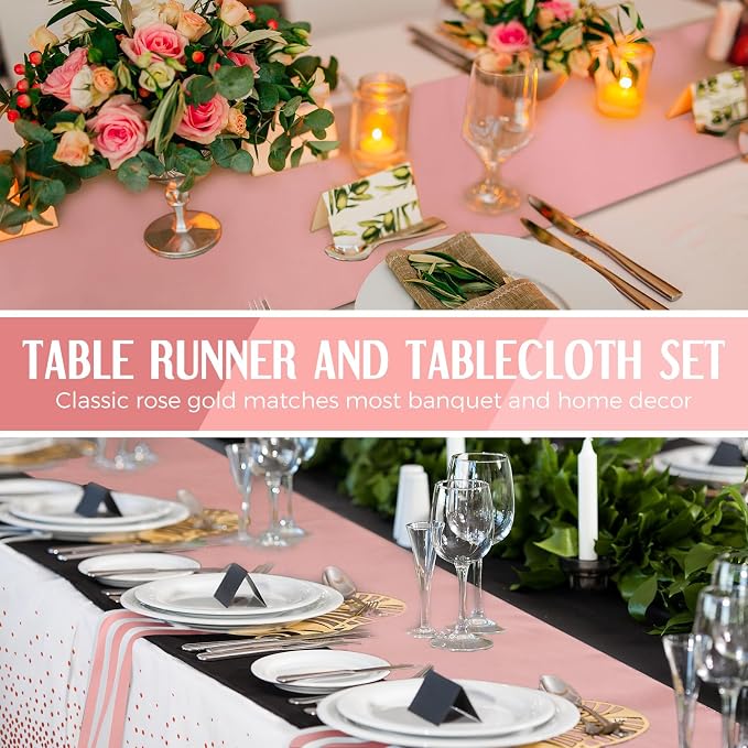 8 Pack White and Rose Gold Disposable Plastic Tablecloths and Satin Table - Image 5