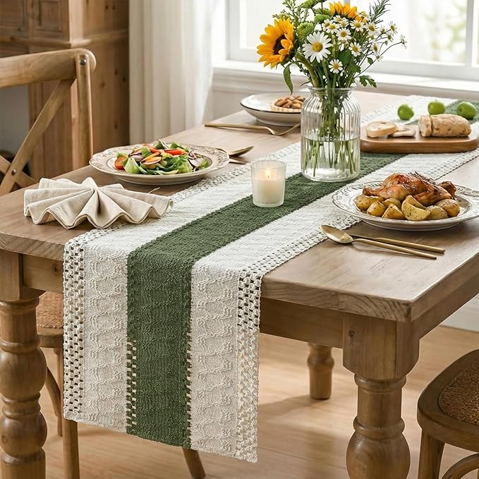 Artoid Mode Army Green Farmhouse Rustic Table Runner 12x48 Inch | Seasonal - Image 5
