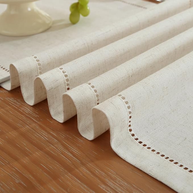 Light Natural Handmade Hemstitched Linen Blend Table Runner - Image 4