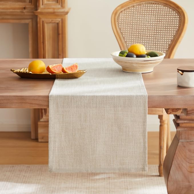 Rustic Cotton Linen Table Runner, 13x72 Inches Taupe | Farmhouse Style Linen - Image 5