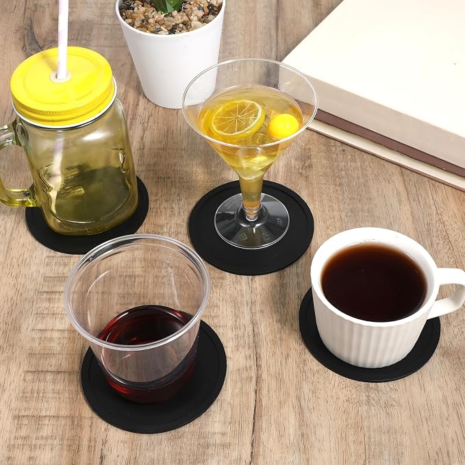 Black Coasters Set of 4, Silicone Coaster - Image 3